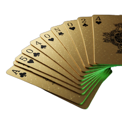 Goldene Spielkarten im F&auml;cher als Symbol f&uuml;r Live Blackjack im WildRobin Casino
