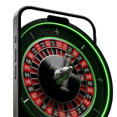 Smartphone mit Live Roulette Interface und Neon-Gr&uuml;n-Rahmen f&uuml;r mobiles Live Casino