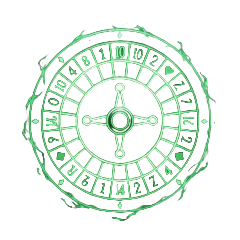 Neon-gr&uuml;nes Roulette-Rad mit Spielkarten als Symbol f&uuml;r Tischspiele im WildRobin Casino