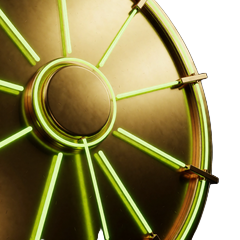Golden gl&uuml;hendes Gl&uuml;cksrad mit Neon-Lichtern als Symbol f&uuml;r Live Game Shows