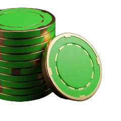 Neon-gr&uuml;ne Casino-Chips mit goldenem Rand als Symbol f&uuml;r Baccarat und Poker